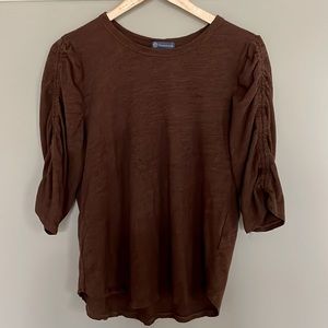 Democracy Chocolate Brown 3/4 Sleeve Ruched Sleeve Top ~ L
